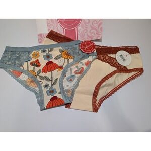 Splendies 2 Pair Bikini Underwear SzXL Fairycore Mushroom Floral Print Lace Trim